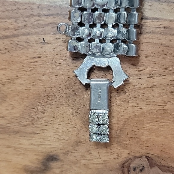 Vintage Weiss Art Deco Style Rhinestone Wide Silver Tone Bracelet - Picture 7 of 11